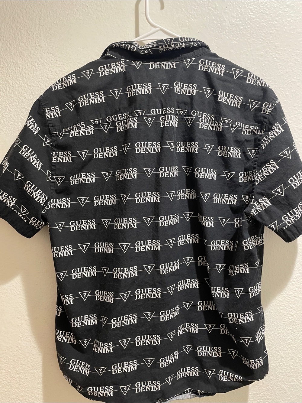 Guess Black Button-Up Shirt with White Logo Allover Print - Picture 2 of 3